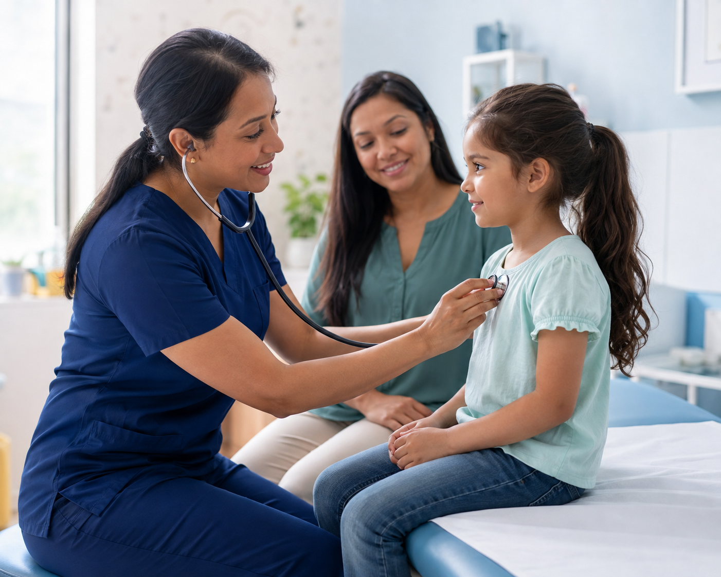 Healthcare professional providing calm and compassionate routine care to a child.